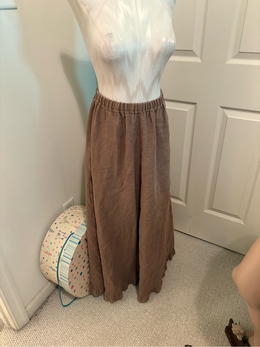 CP Shades mocha Brown Elastic-Waist Linen Maxi Skirt size M